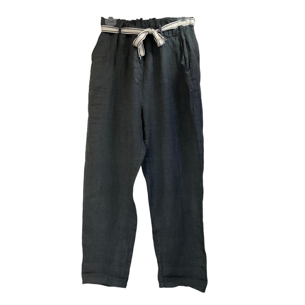 M Womens Dark Gray M 100% Linen Belt Pockets Career/ Luxury Classic SummerPants